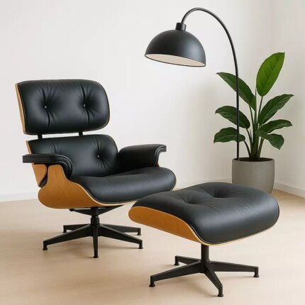 Eames Inspired Lounge Chair in Ashwood and Black | Black Base