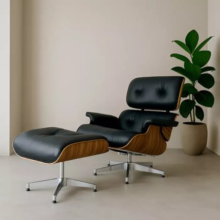 Eames Inspired Lounge Chair in Rosewood and Black | Chrome Base