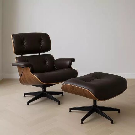 Eames Inspired Lounge Chair in Rosewood and Chocolate Brown | Black Base