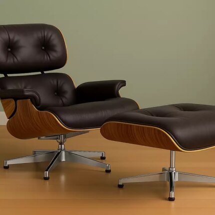 Eames Inspired Lounge Chair in Rosewood and Chocolate Brown | Chrome Base
