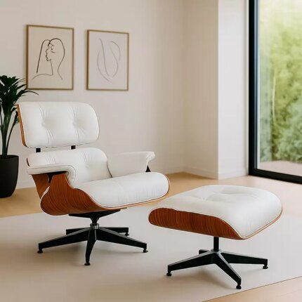 Eames Inspired Lounge Chair in Rosewood and White | Black Base